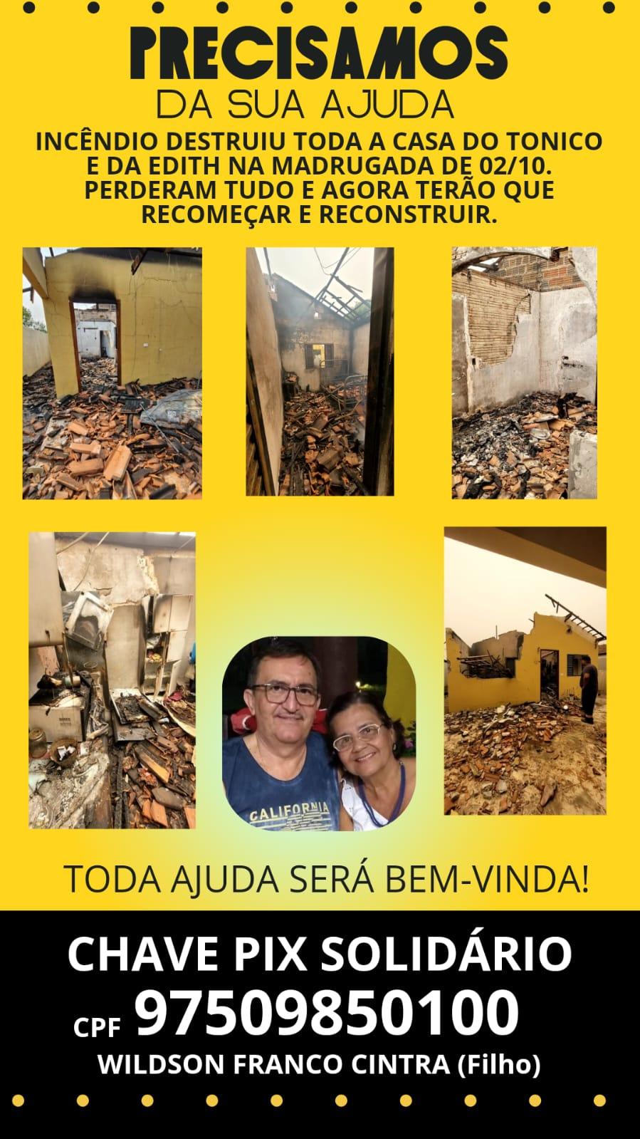 Casal tem casa consumida pelo fogo e recebe a solidariedade dos aquidauanenses e anastacianos