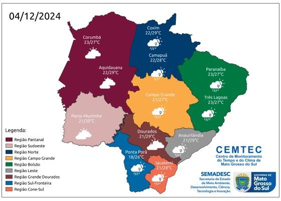Tempo nublado sem chuva é o que prevê meteorologia para esta quarta-feira em Aquidauana